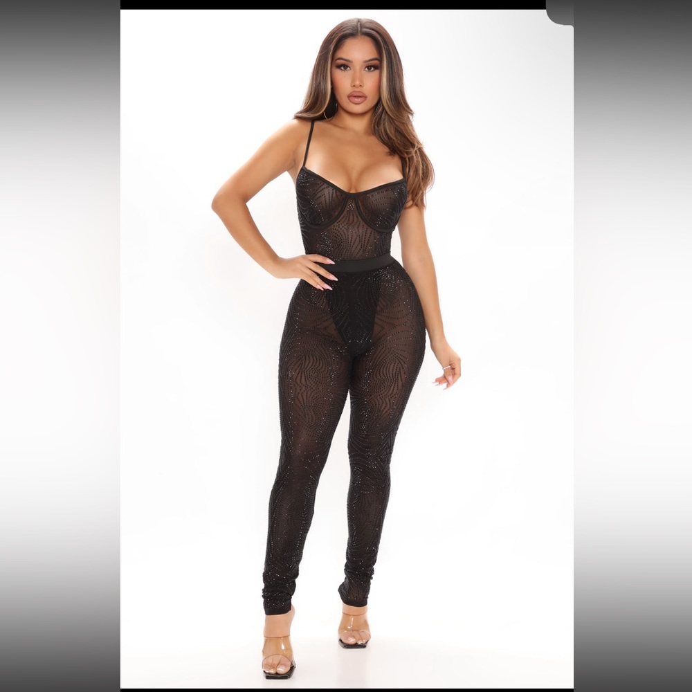 Rhinestone See-Thru Leggings Set